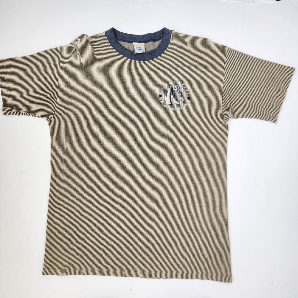 Cal Cru Vintage 90s Microstriped River Street Savannah GA Crew Neck Tee L